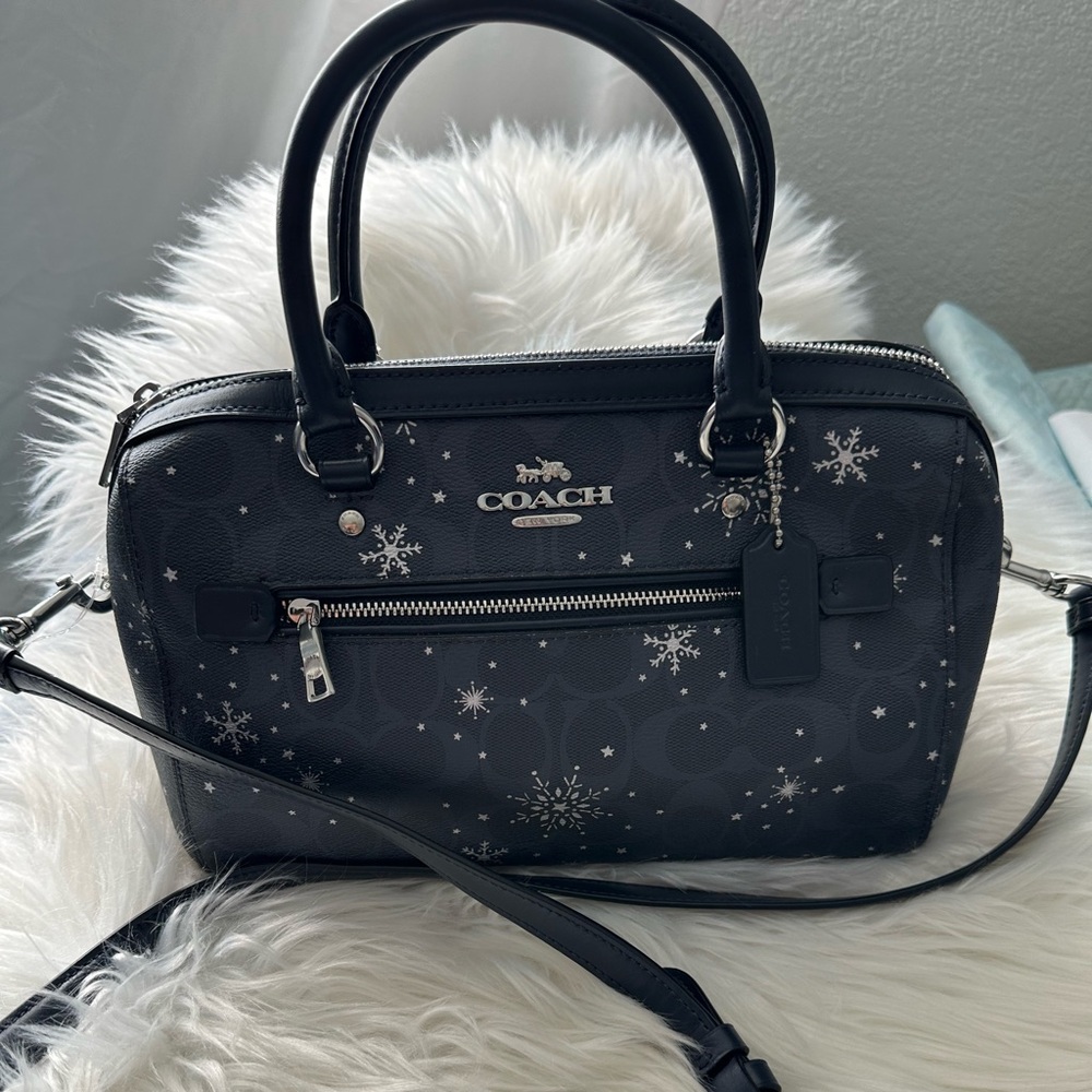 Coach Black Satchel with Snowflake Accents